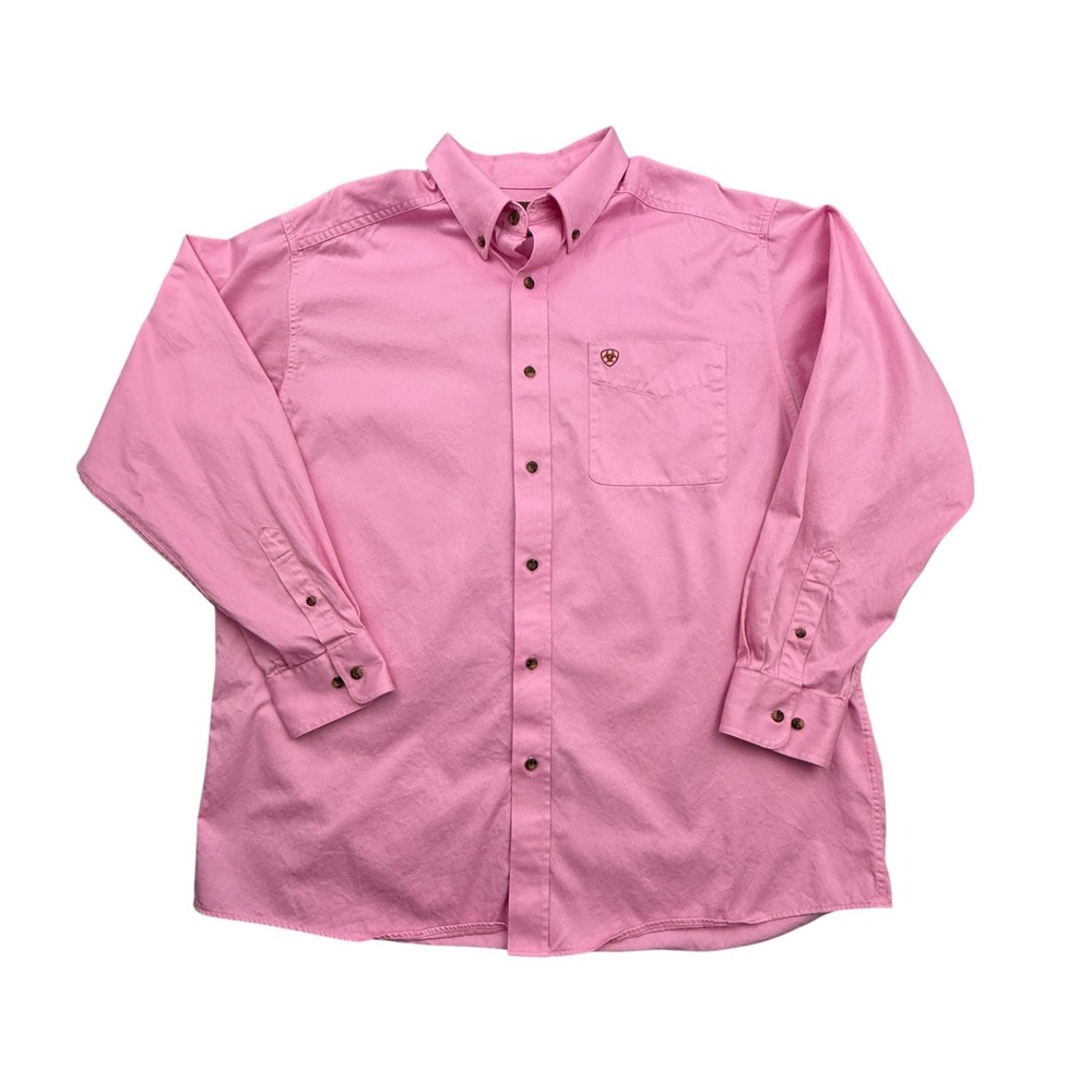 Ariat Button Down Shirt Mens Extra Large Pink Western Solid Twill Long Sleeve